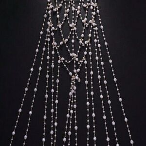 Multi-Strand Pearl Drop Body Chain - White Pearls